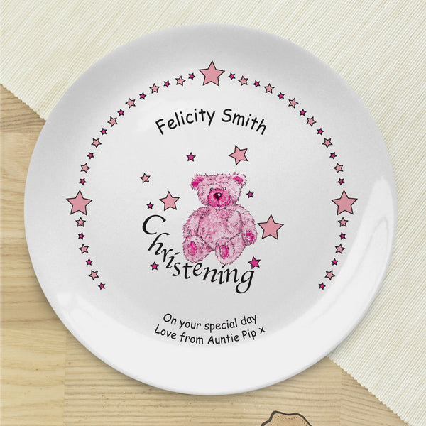 Teddy & Stars Pink Christening 8"Coupe Plate