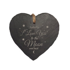 To The Moon & Back Hanging Heart Slate