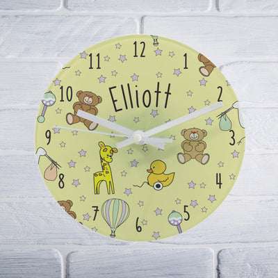 Nursery Scene Glass Round Clock