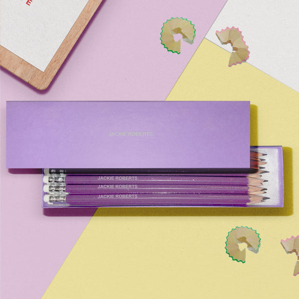 12 Purple Glitter Lead Pencils in a Purple Box