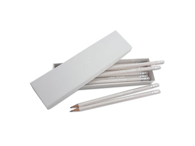 12 White Glitter Lead Pencils in a White Box