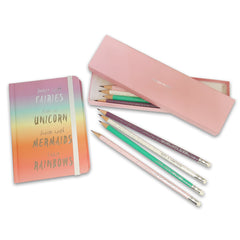 Rainbow Notebook & 8 Pencils in Box