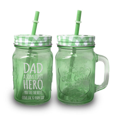 First Hero Green Coloured Mason Jar