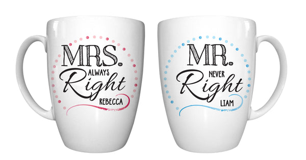 Mr & Mrs Right Conical Mug Set