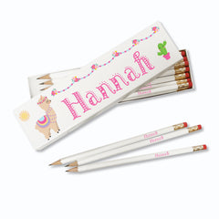 Personalised Llama White Pencils in Box