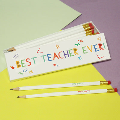 Best Teacher Ever White Pencils in Box