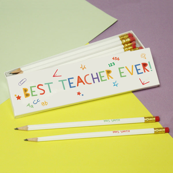 Best Teacher Ever White Pencils in Box