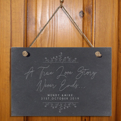 True Love Story Hanging Slate Sign