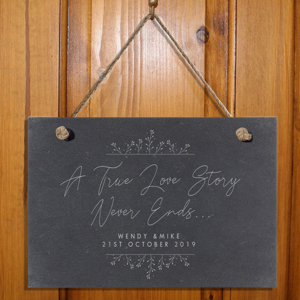 True Love Story Hanging Slate Sign