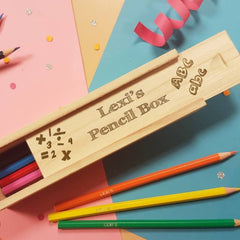 Back to School Wooden Box Sliding Lid & 12 Pencils