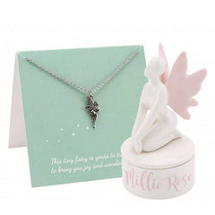 Ceramic Fairy Trinket Box & Pewter Fairy Necklace