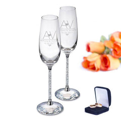 Initial Heart Diamante Champagne Flutes