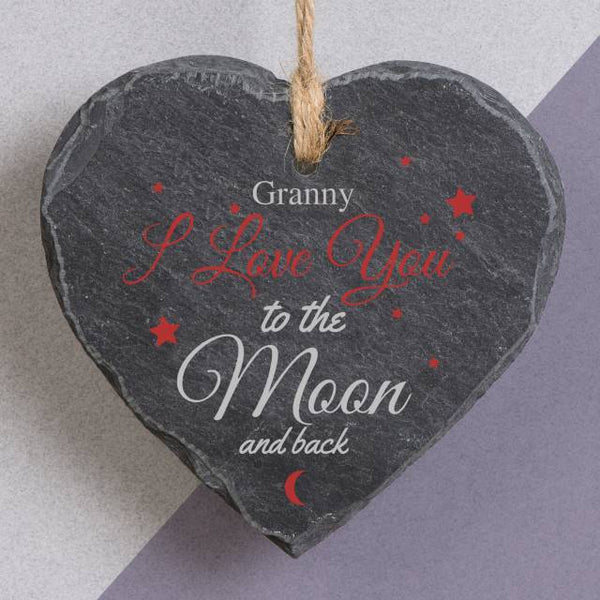 To The Moon & Back Printed Slate Hang Heart