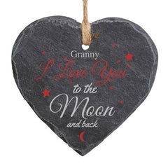 To The Moon & Back Printed Slate Hang Heart