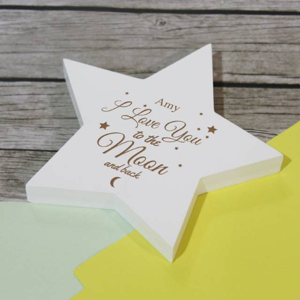 To The Moon & Back Wooden Star Plaque