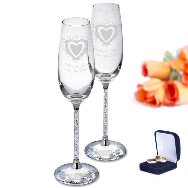 Vintage Heart Diamante Champagne Flutes