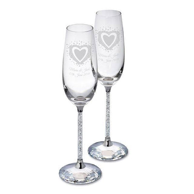 Vintage Heart Diamante Champagne Flutes