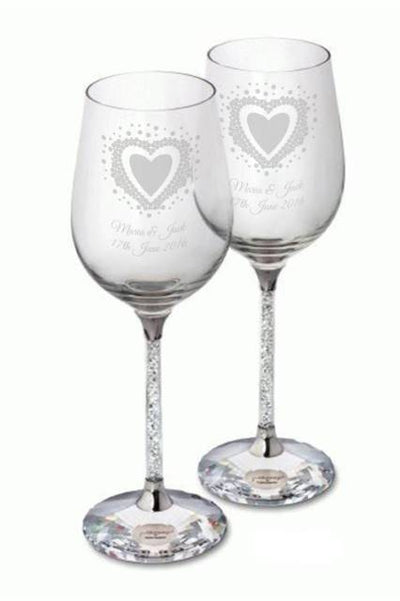 Vintage Heart Diamante Wine Glasses