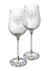 Vintage Heart Diamante Wine Glasses